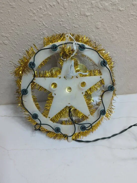 Vintage Light Up Angel Wreath Gold Tinsel Flashing Lights Retro Christmas 7” - Picture 8 of 12